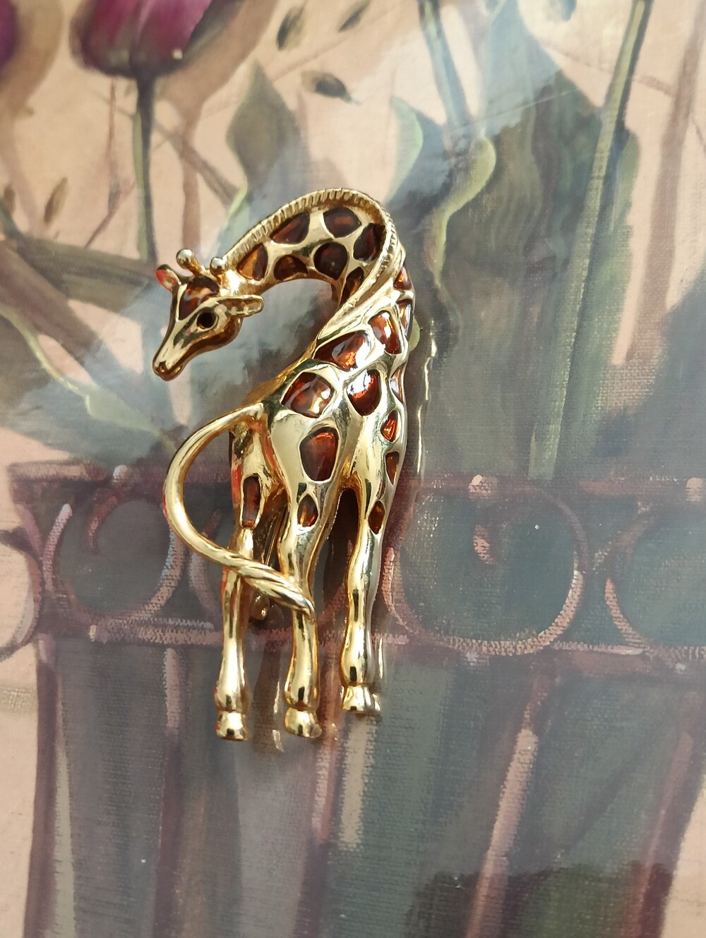 Vintage Gold & Brown Giraffe Brooch